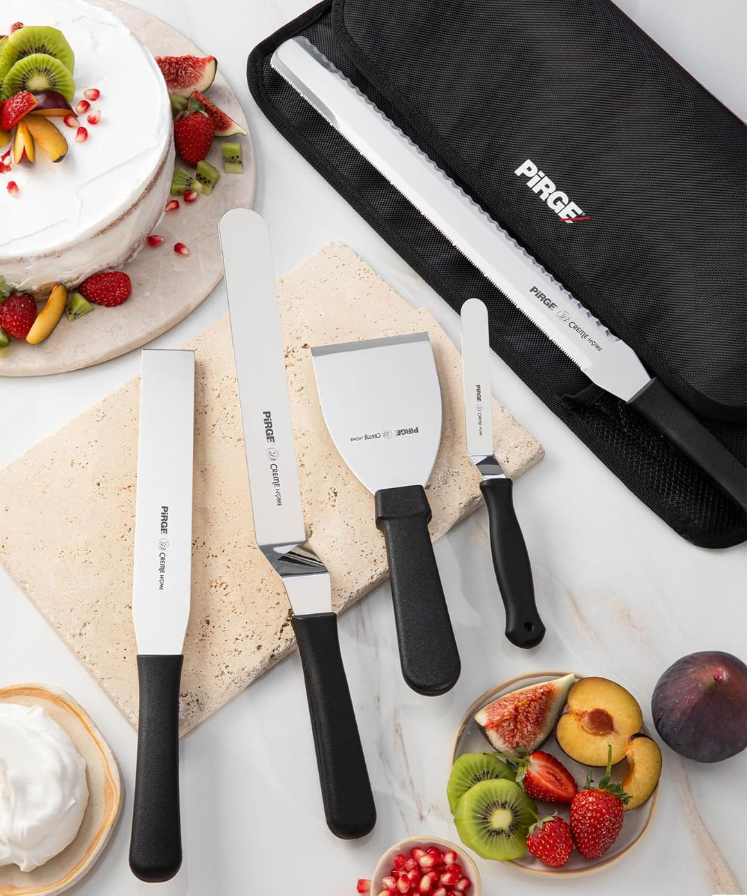 Pirge Creme Profi Gebäckwerkzeuge Set mit Tasche 6 Stück - Torten Winkelpalette Set - Konditormesser