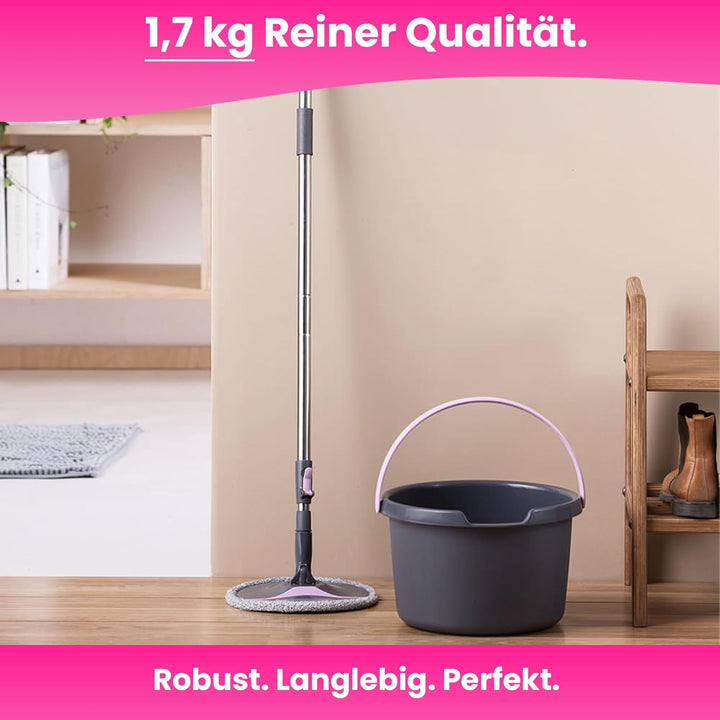 YORK ROLL&UP Wischmopp mit Eimer Teleskopstiel Innovative Auswringfunktion Klappplatte Wischbezug Mi