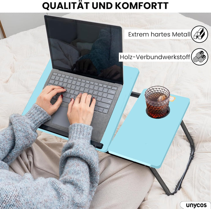 unycos - Klappbarer Laptoptisch - Multifunktionaler Betttisch, Ideal zum Essen, Arbeiten, Lesen, Sch