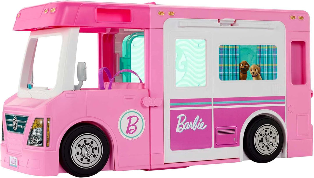 Barbie 3-in-1 DreamCamper Vehicle, approx. 3-ft, Transforming Camper with Pool, Truck, Boat and 60