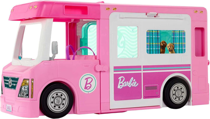 Barbie 3-in-1 DreamCamper Vehicle, approx. 3-ft, Transforming Camper with Pool, Truck, Boat and 60