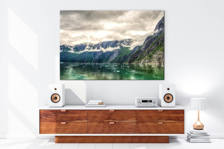 deyoli Tracy Arm Fjord bewölkt in Alaska im Format: 80x60 als Leinwandbild, Motiv fertig gerahmt auf