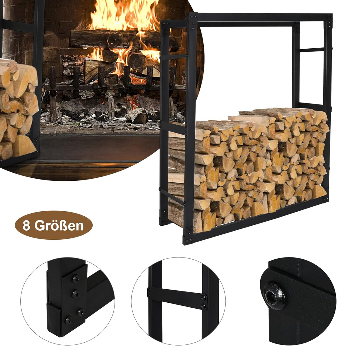 Lospitch Kaminholzregal Feuerholzregal Kaminholzhalter In 8 Grössen Aus Schwarzem Metall Anti-Rost K
