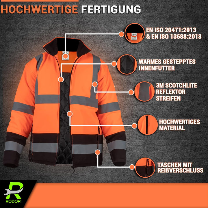 RODOPI FREEZ-Reflex Winter Arbeitsjacke Herren und Damen Gr.S-XXXL Reflektierende Jacke wasserdicht