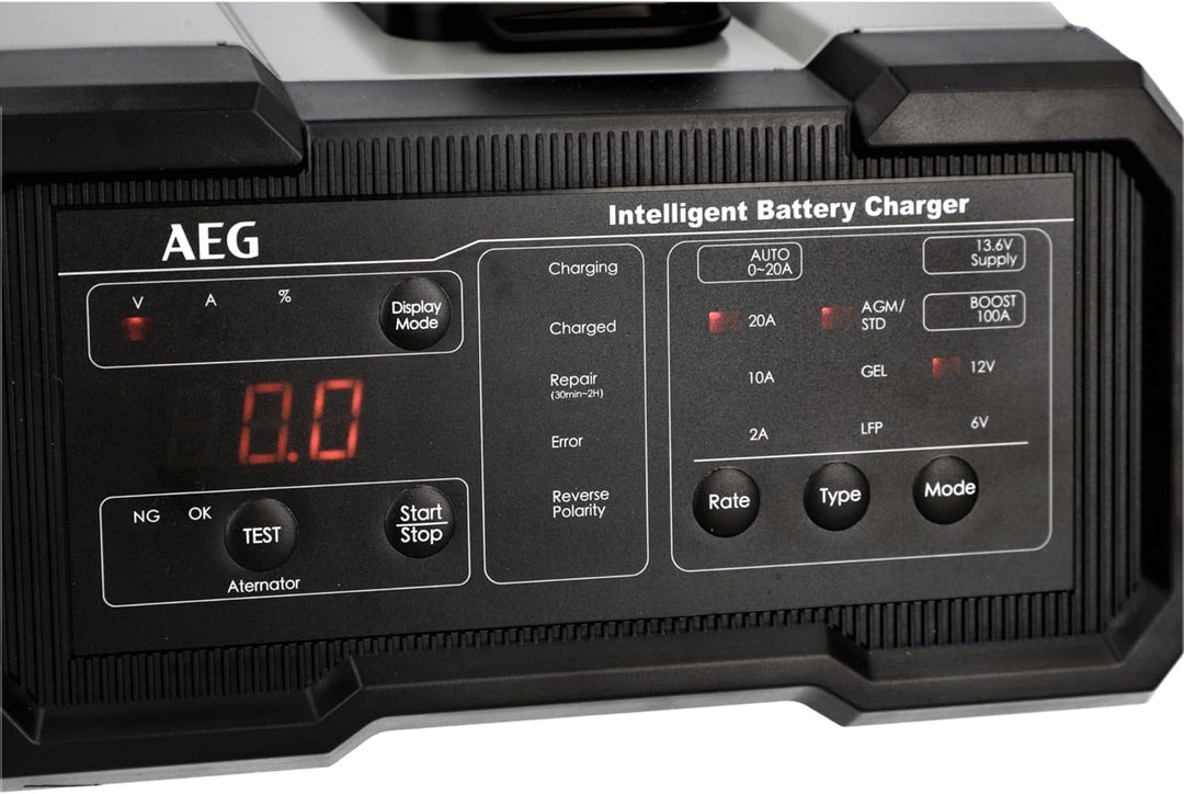 AEG Batterieladegerät CW20 lädt alle 6 V und 12 V Batterien, umfangreicher Sicherungsschutz, mit Lad