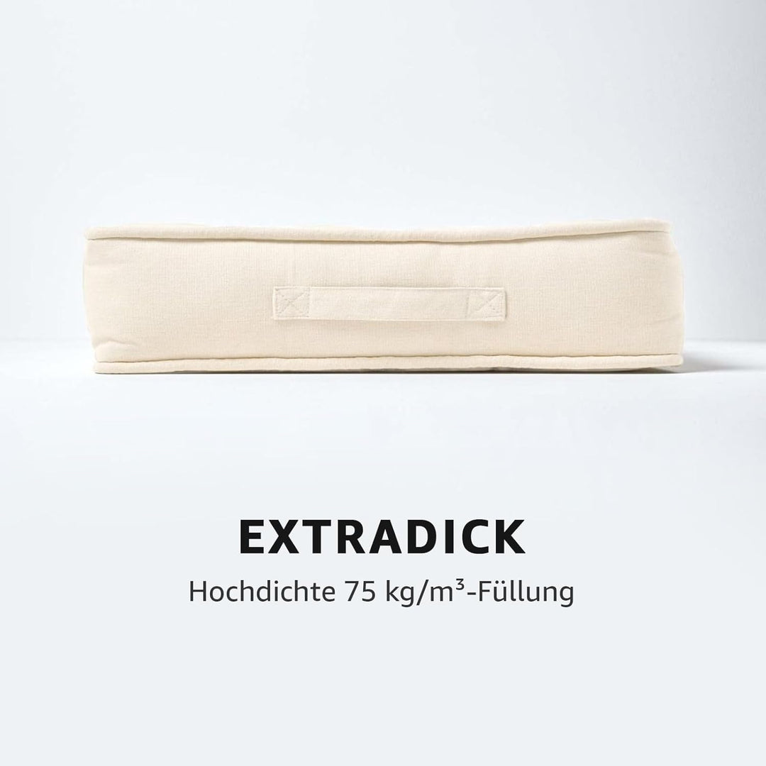 Homescapes grosses Sitzkissen 50 x 50 cm, Creme-weiss, Sitzpolster für Sessel und Sofas mit Tragegri