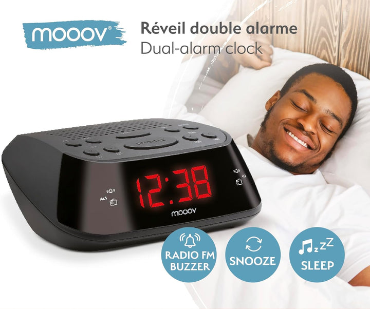 Metronic 477003 Uhrenradio - Radiowecker Schlummerfunktion - Sleeptimer Roter Zeitanzeige - Schwarz,