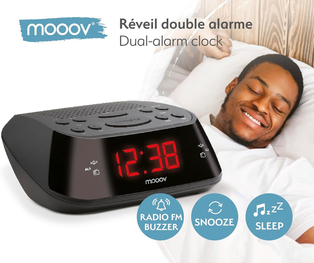 Metronic 477003 Uhrenradio - Radiowecker Schlummerfunktion - Sleeptimer Roter Zeitanzeige - Schwarz,