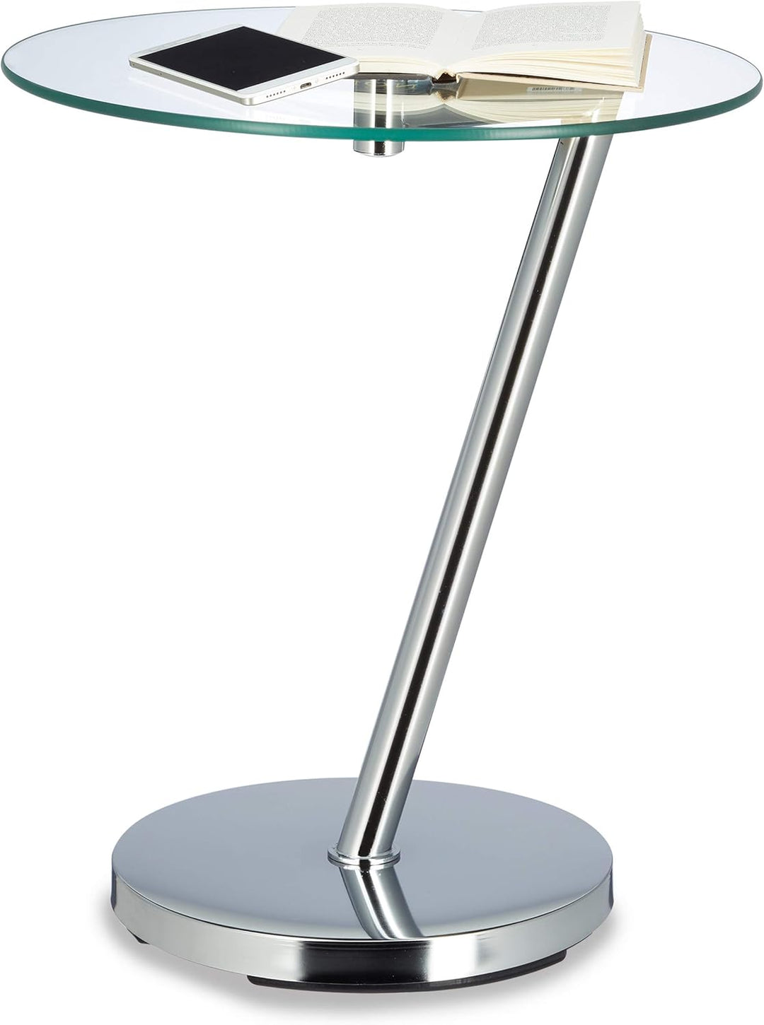 Relaxdays Glas u. Chrom, runder Beistelltisch f. Kaffee Tee, Ablage f. Garten HxBxT: 52 x 45 x 45 cm