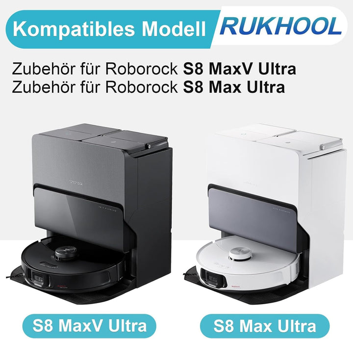 RUKHOOL Zubehör für Roborock S8 Maxv Ultra Ersatzteile Zubehörset mit 4 Staubbeutel, 2 Hauptbürste,