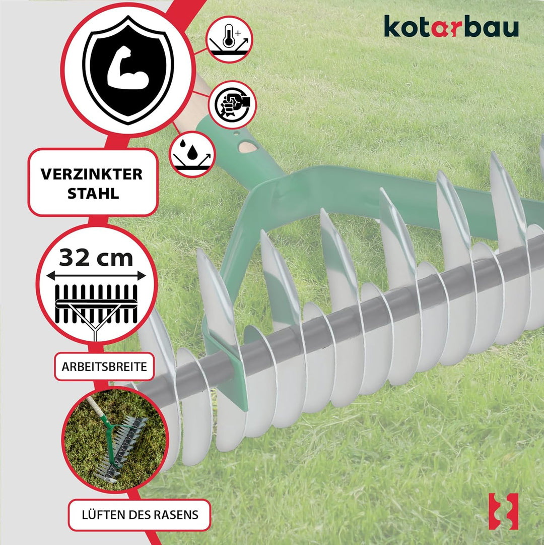 KOTARBAU® Schneidrechen 360 x 130 mm Rasenlüfter Kultivator Rasenbelüfter Rechen Handvertikutierer z