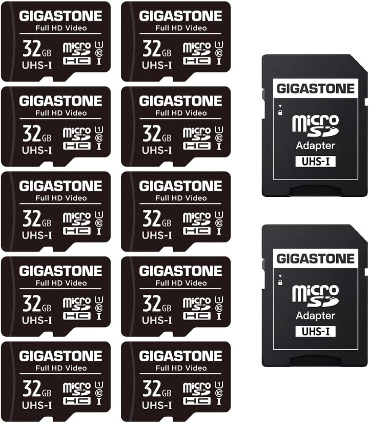 Gigastone 32GB MicroSDHC Speicherkarte 10er-Pack + SD Adapter, für Action-Kamera, GoPro, Drohne und