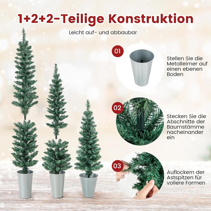 COSTWAY 3er Weihnachtsbaum Künstlich Bleistift, 90+120+150cm, Tannenbaum mit Sockel aus Metall, Kuns