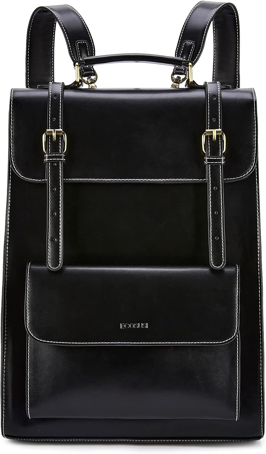 ECOSUSI Laptop Rucksack Damen für 15,6 Zoll Schulrucksack Mädchen Leder Daypack mit Laptopfach Wasse