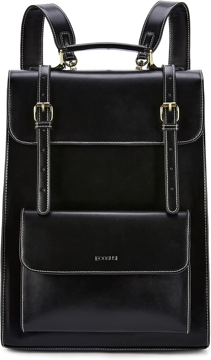 ECOSUSI Laptop Rucksack Damen für 15,6 Zoll Schulrucksack Mädchen Leder Daypack mit Laptopfach Wasse