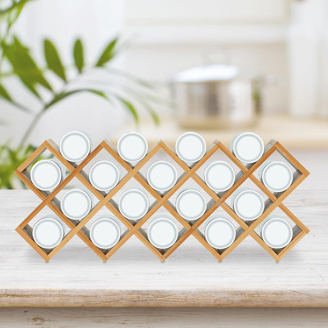 Relaxdays Gewürzregal Bambus, mit 18 Gewürzgläsern, stehend, HBT: 19 x 42 x 10,5 cm, Gewürzständer f