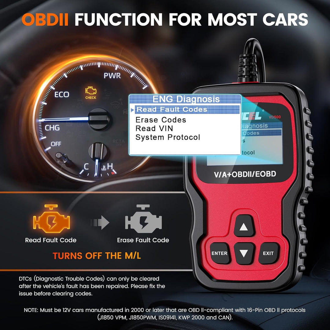 Ancel VD500 OBD2 Diagnosegerät Fehlercodes Auslesen und Löschen Motor EPB ABS SRS OBD Öl TPS Zurücks