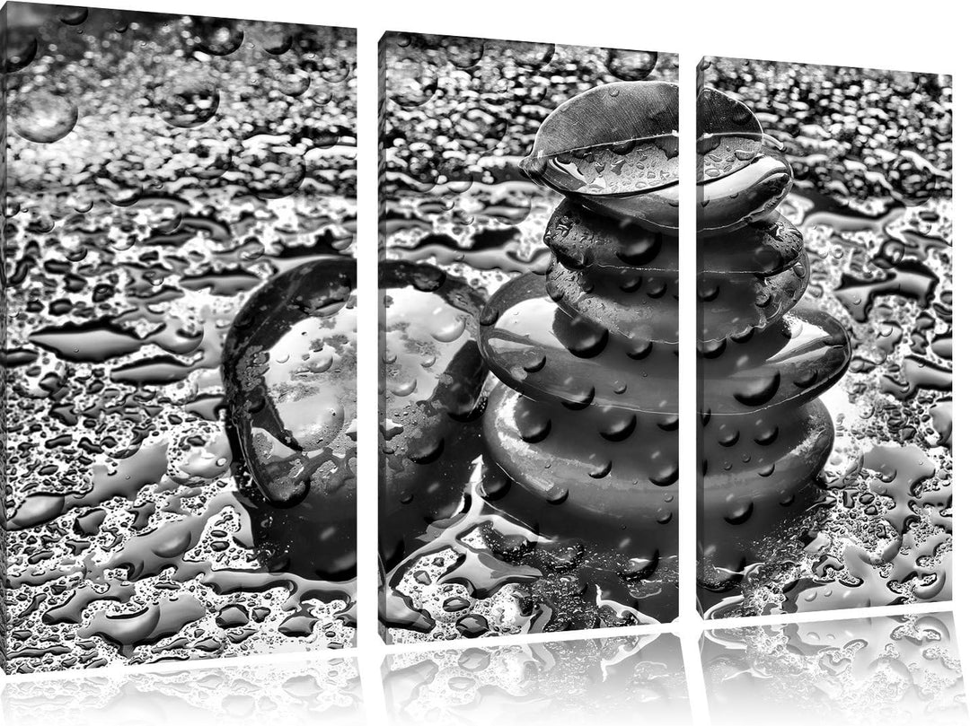 Pixxprint Zensteinturm im Regen als Leinwandbild/Grösse: 3 Teilig (120x80) cm/Wandbild/Kunstdruck/fe