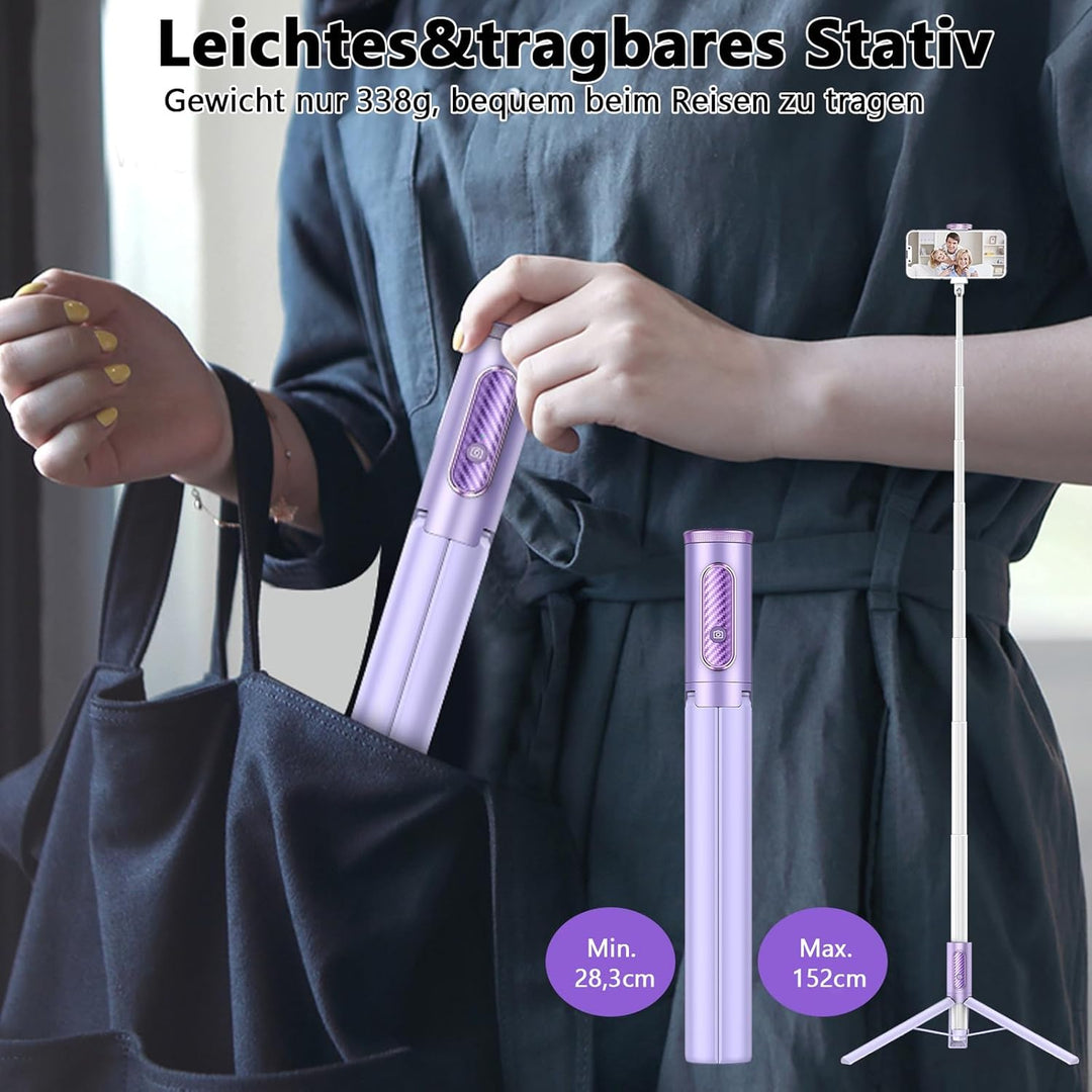 TONEOF 152CM Selfie Stick Stativ, Ausziehbar All-in-1 Handy Stativ aus Aluminium mit Kabelloser Fern
