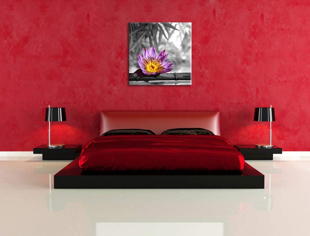Pixxprint zarte Seerose auf Bambus als Leinwandbild Quadratisch/Grösse: 70x70 / Wandbild/Kunstdruck/