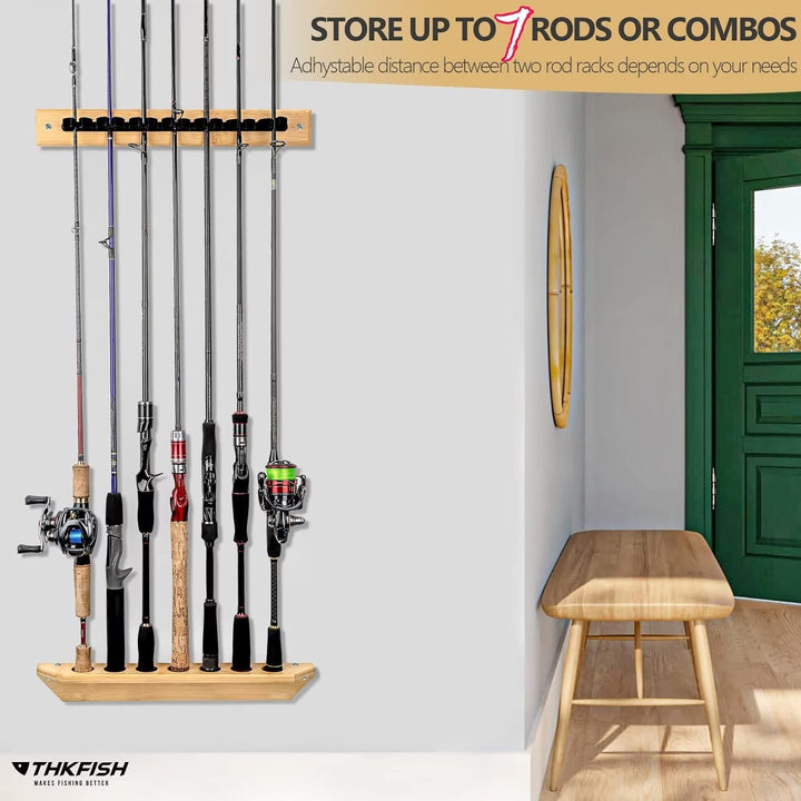 THKFISH Rutenständer Angelruten Angelrutenstände Angelrutenhalter für Garage Holz Angelstange Wand R