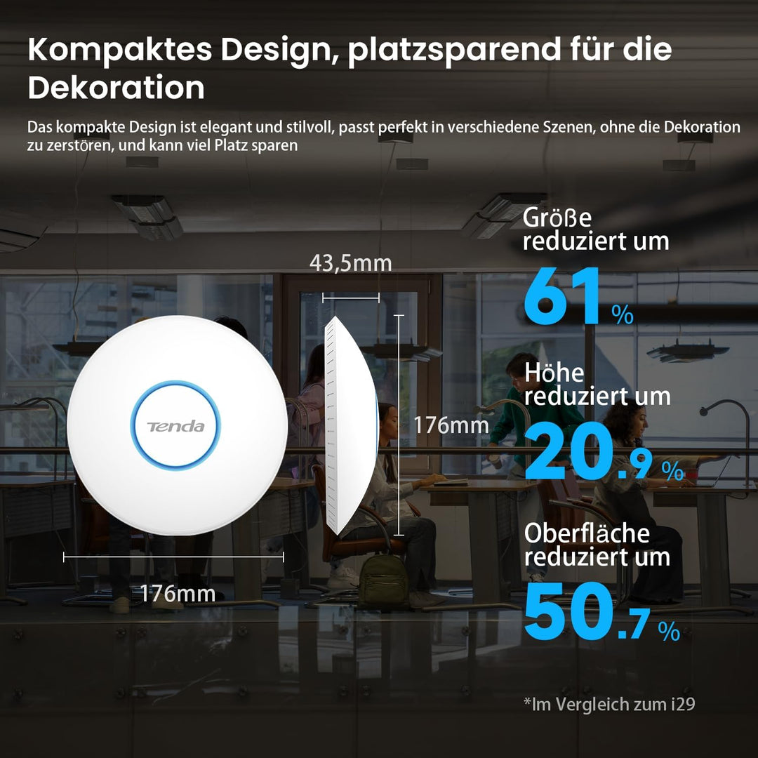 Tenda i27 AX3000 WiFi 6 Access Point PoE (802.11ax Dualband, 1x GB PoE LAN-Port, WPA3 Sicherheit, me