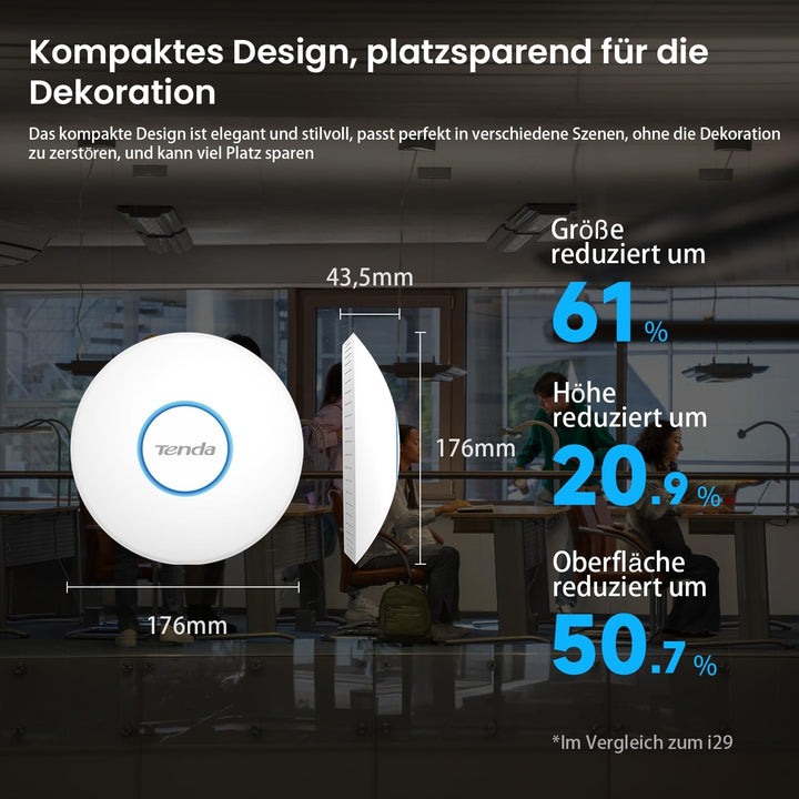 Tenda i27 AX3000 WiFi 6 Access Point PoE (802.11ax Dualband, 1x GB PoE LAN-Port, WPA3 Sicherheit, me