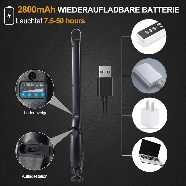 ORHOMELIFE LED Arbeitsleuchte Akku- 800LM LED Stablampe Handlampe Werkstattlampe Inspektionsleuchten