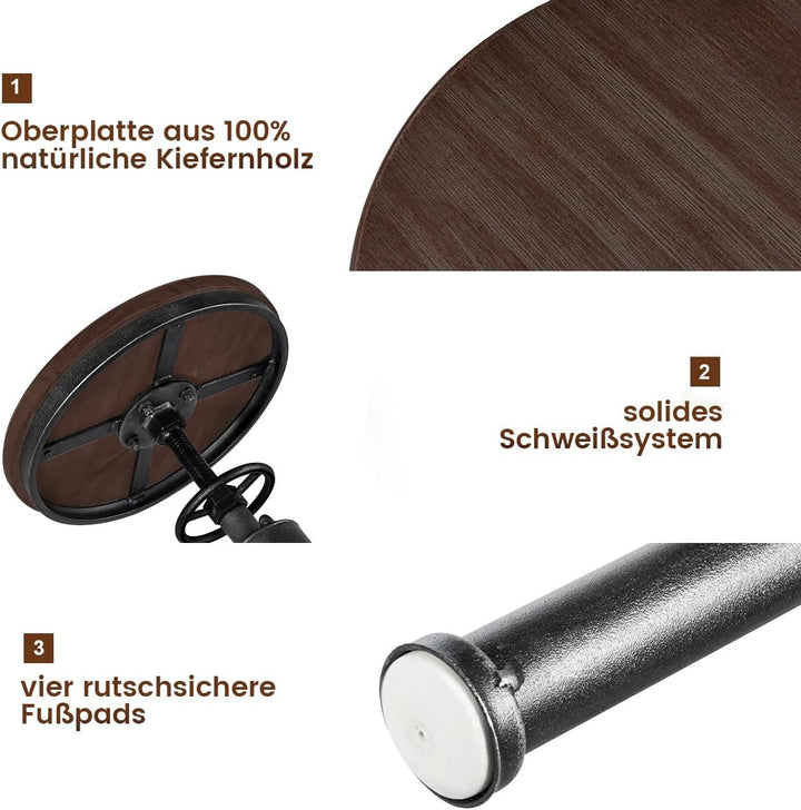 COSTWAY Barhocker höhenverstellbar, 59,5-75 cm, Barstuhl aus Holz und Metall, Tresenhocker mit Fusss