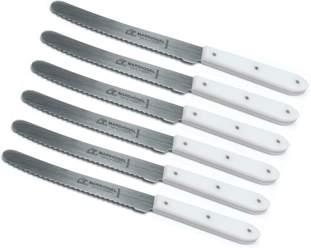 Marsvogel 6 Stück Tafelmesser POM spitz Solingen Tischmesser Menümesser (6er Pack, Weiss)