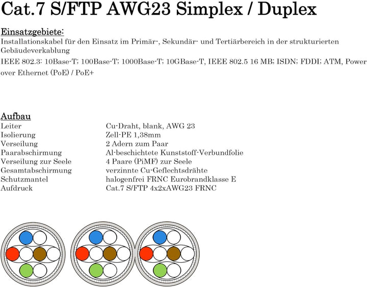 BIGtec CAT 7 Netzwerkkabel Verlegekabel LAN Kabel 30m weiss CAT7 PiMF S/FTP halogenfrei BauPVO Eca P