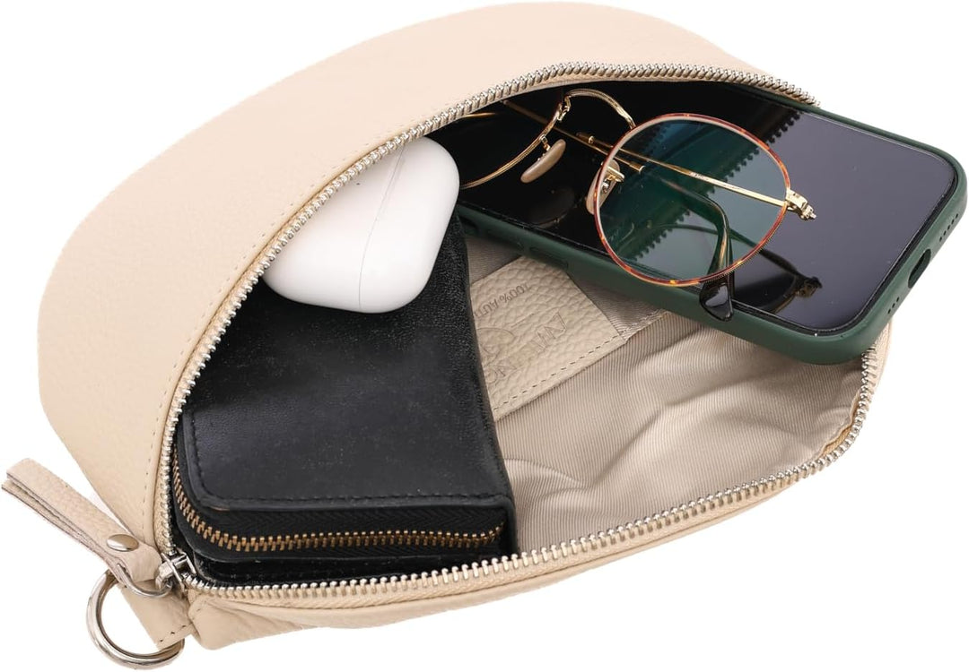 Zwillingsherz Bauchtasche mit Reissverschluss 100% Echtleder – Hochwertige Damen Bauchtasche Crossba