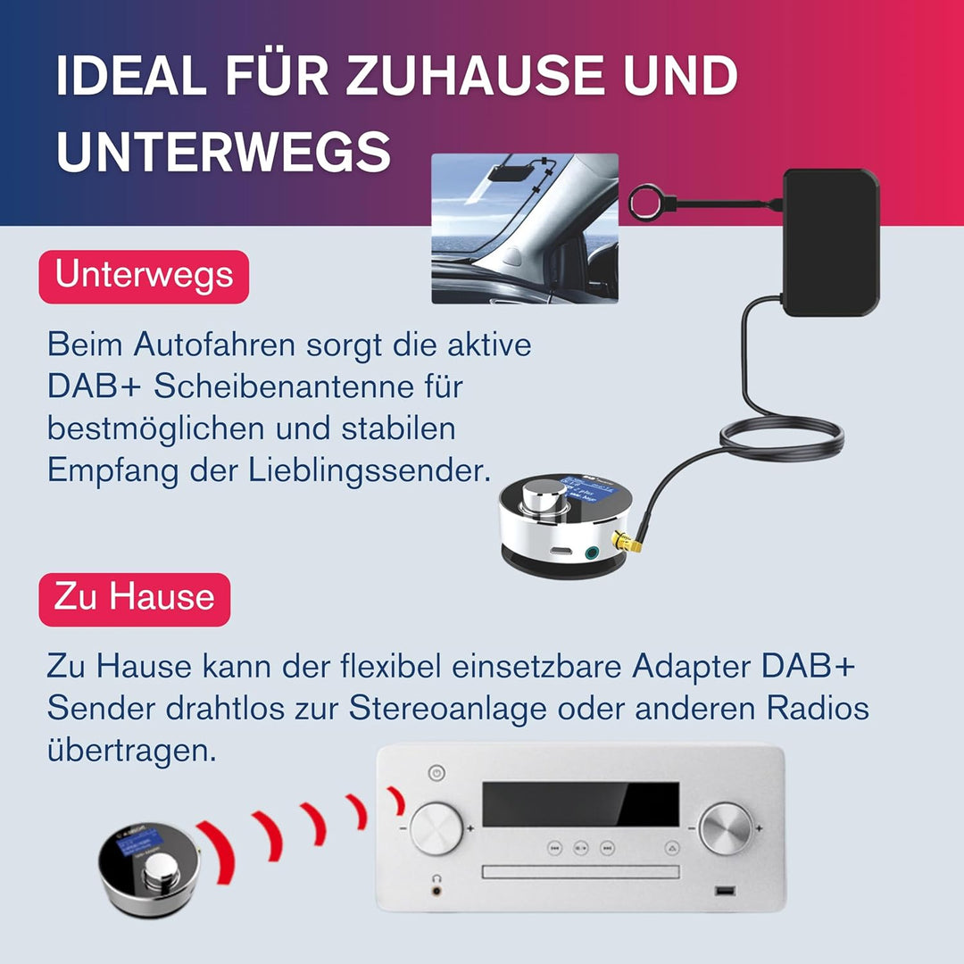 Albrecht DR 54 DAB+ Digitalradio Adapter - Kabellose Übertragung, FM Transmitter, Aux-Out, Autoradio