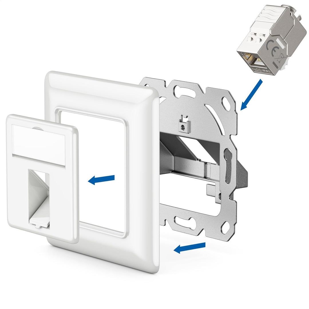 deleyCON 5x CAT6a Keystone Netzwerkdosen Set Unterputz 5x Netzwerkdose 5x Keystone Modul STP Geschir