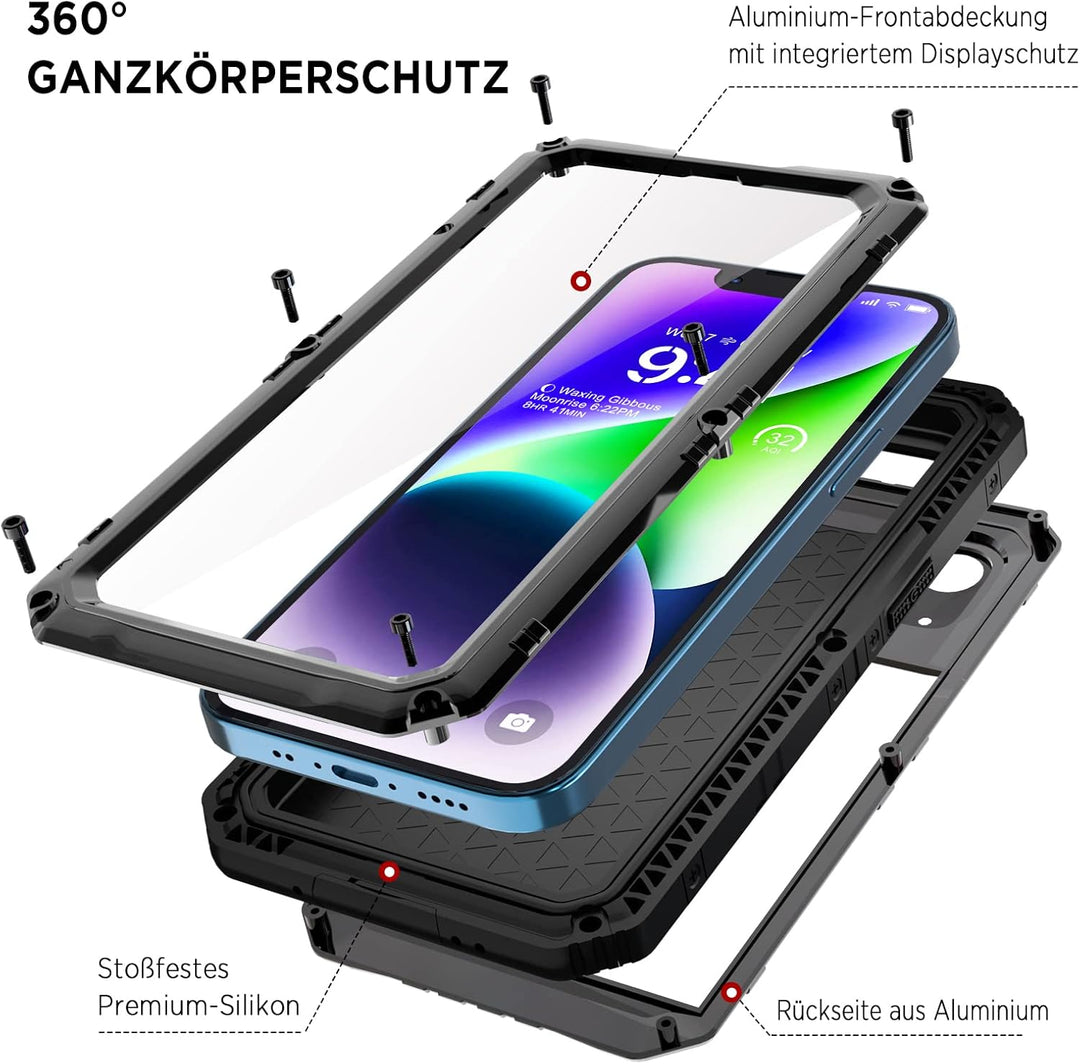 Beeasy für iPhone 14 Wasserdicht Outdoor Hülle (6,1"), Stossfest Panzerhülle Militär 360 Grad Schutz