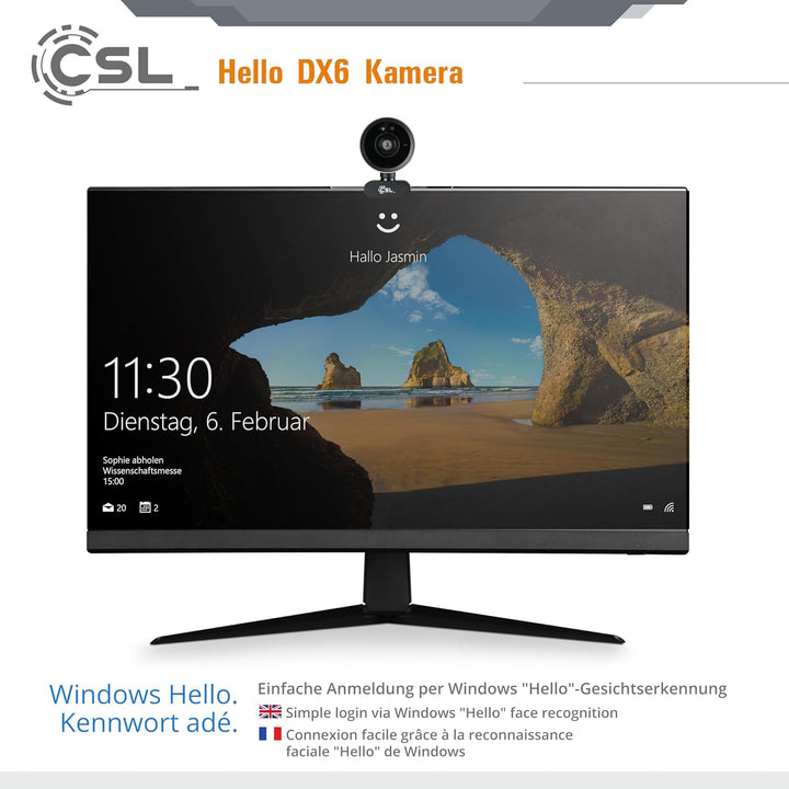 Windows Hello Kamera - CSL Hello DX6 Webcam, Infrarot-Tiefenkamera, 3840x2160@30Hz, integriertes Mik