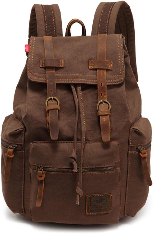 AUGUR Retro Segeltuch Rucksack, Canvas Vintage Rucksack Laptop Daypack Schulrucksack Reisetasche Led