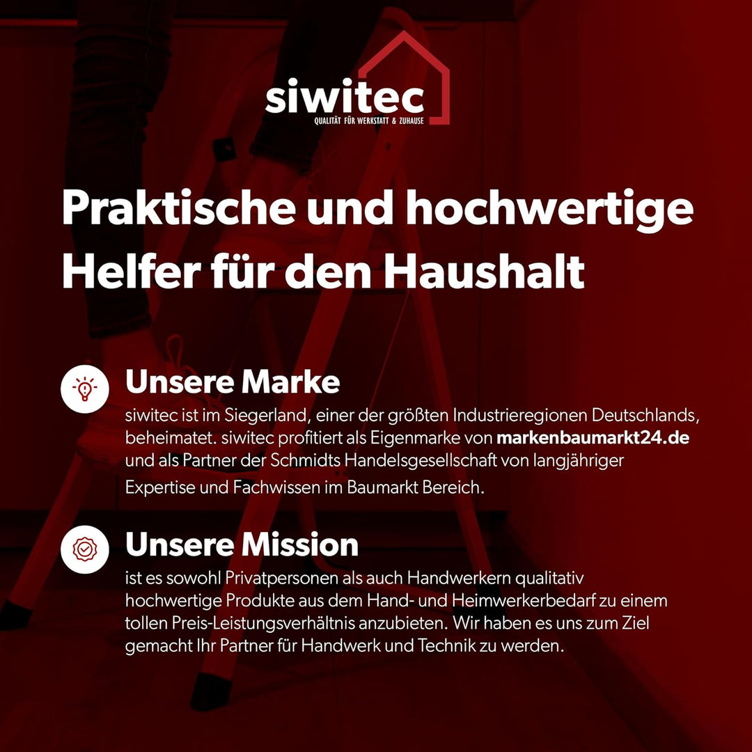 siwitec Klapptritt aus Stahl mit 3 Stufen, Weiss, kleine Leiter mit Anti-Rutschmatten, 150 kg Tragla