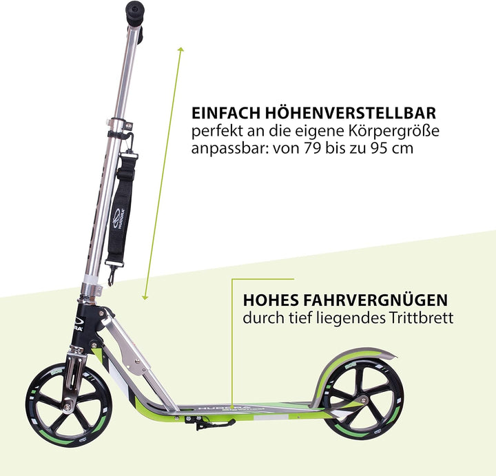 HUDORA BigWheel 205 Scooter - Stabiler Aluminium-Roller - Höhenjustierbarer & zusammenklappbarer Cit