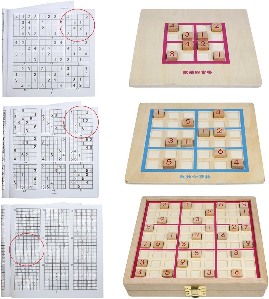 Andux Zone Sudoku Brett Kasten 3-in-1 hölzerne Zahl Platz Spielzeug SD-03 (Rosa), Rosa