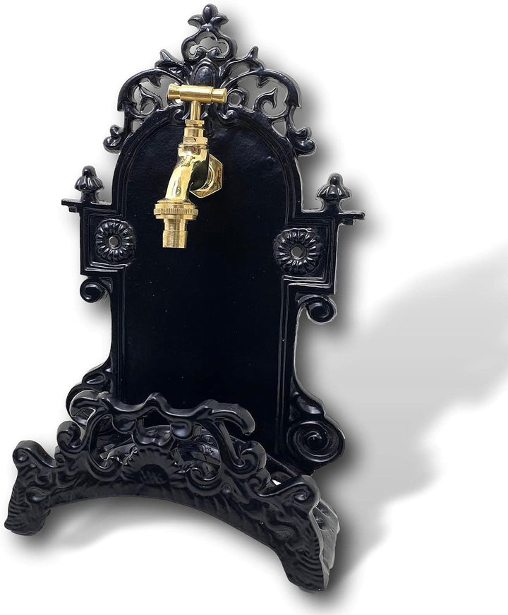 Schlauchhalter mit Wasserhahn schwarz Aluminium Garten 39cm Antik-Stil