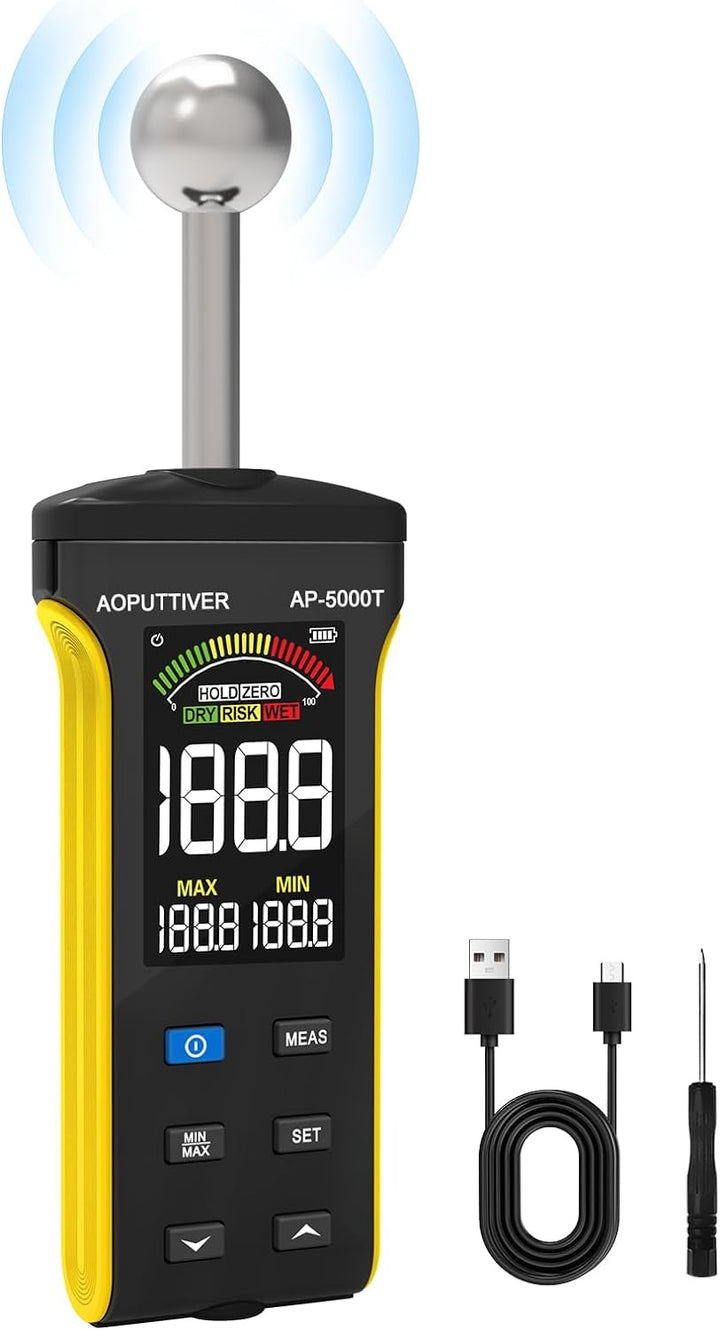 AOPUTTRIVER Pinless Feuchtemessgerät, Holzfeuchtemessgerät für Wände, Holz, Mauerwerk und Beton mit