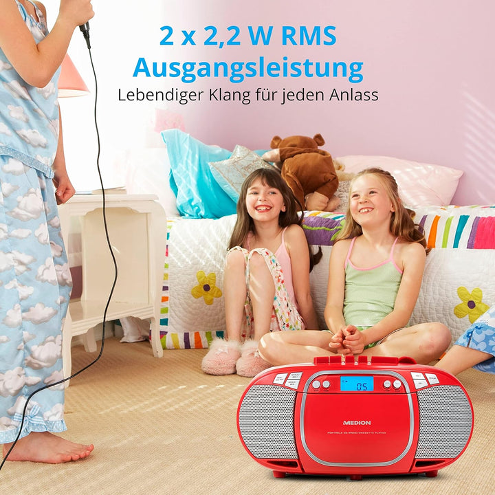 MEDION E66476 Stereo Sound System (Boombox, CD-Player, MP3, Kassette, tragbarer Kassettenspieler für