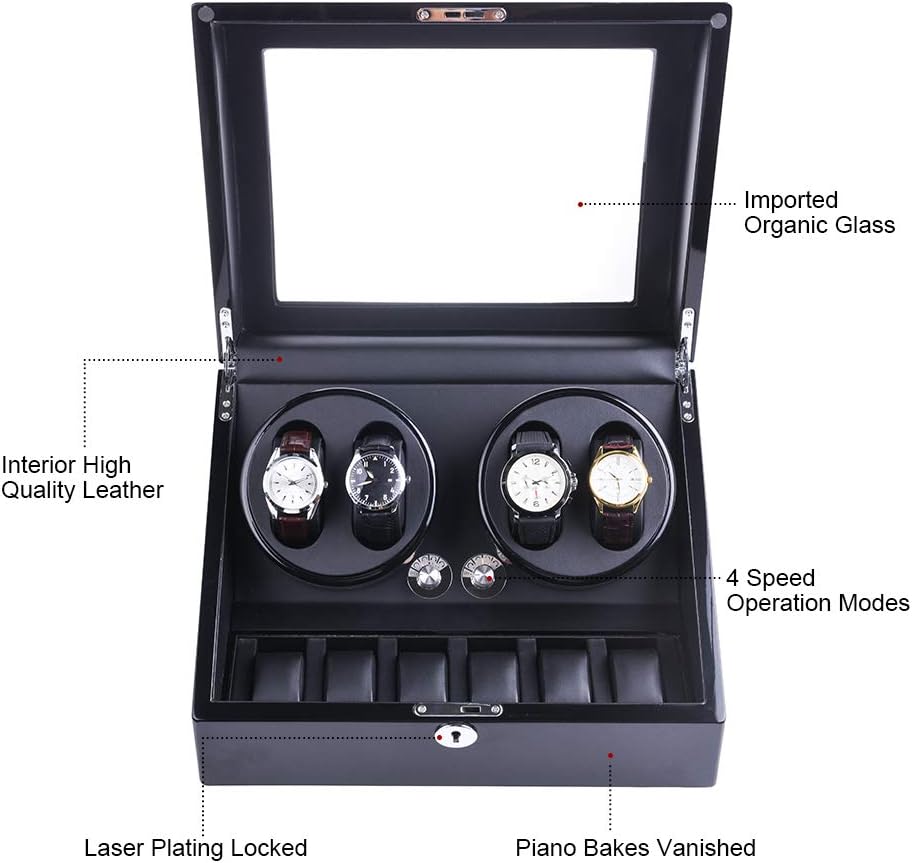 XTELARY Automatischer Uhrenbeweger für 8 Uhren mit 9 flexiblen Aufbewahrungsfächern, Uhrenbeweger me