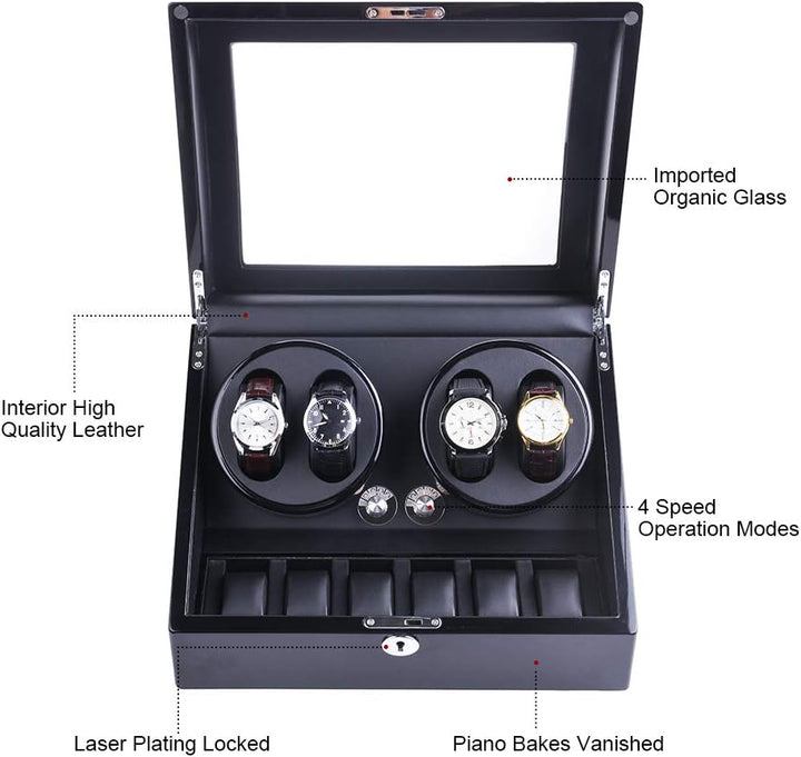 XTELARY Automatischer Uhrenbeweger für 8 Uhren mit 9 flexiblen Aufbewahrungsfächern, Uhrenbeweger me