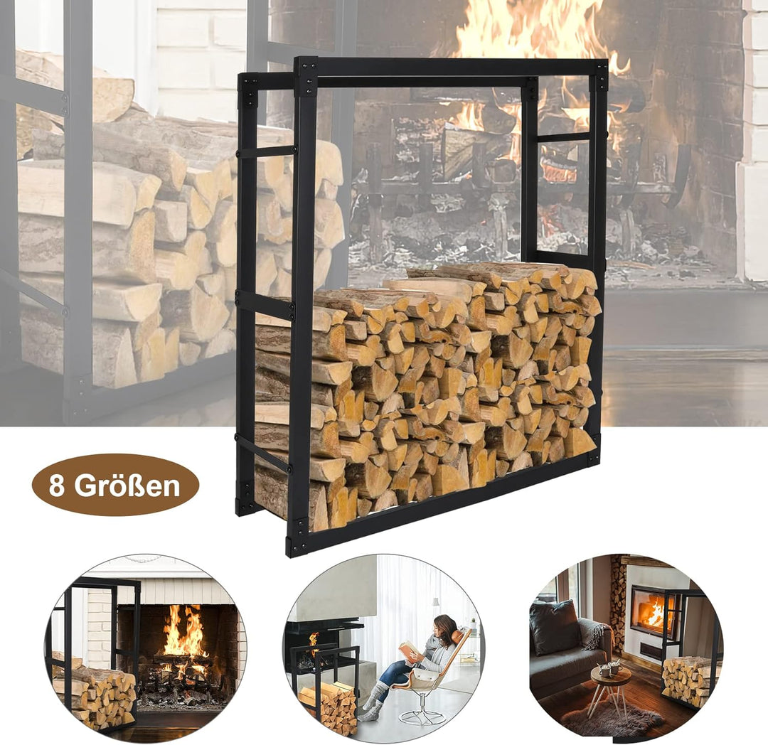 Lospitch Kaminholzregal, Innen Brennholzregal Holzhalter aus Stahl, Stabiles Metall-Gestell In Matt