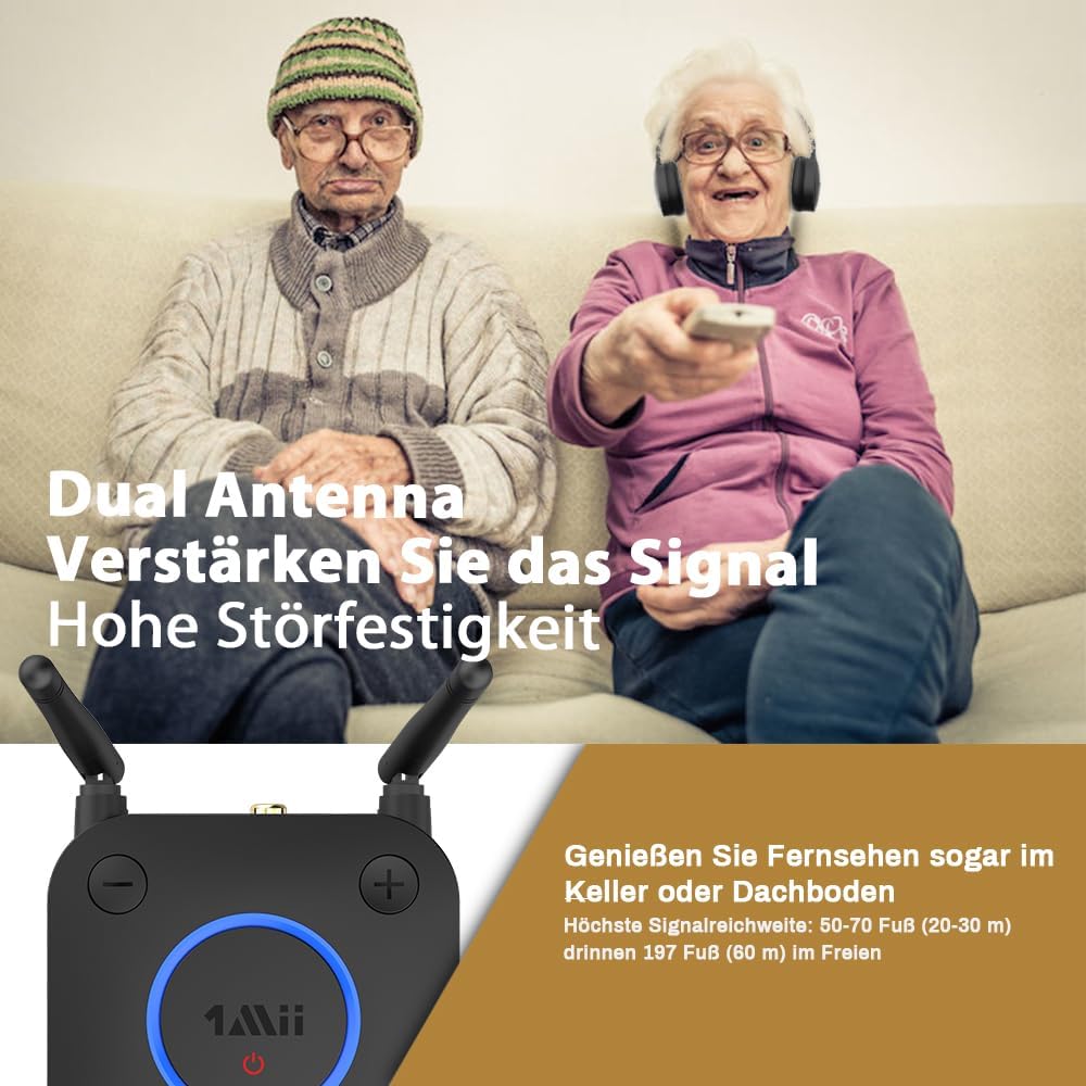 1Mii Bluetooth Transmitter TV, Grosse Reichweite Bluetooth Audio Sender mit Dual Antenna, aptX Low L