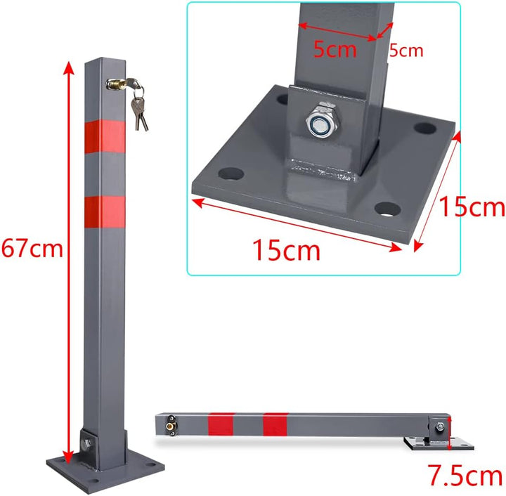 Ansobea 4x Parkpfosten mit 3 Schlüssel klappbar Absperrpfosten, Stahl Parkplatzsperre Parkplatzsperr