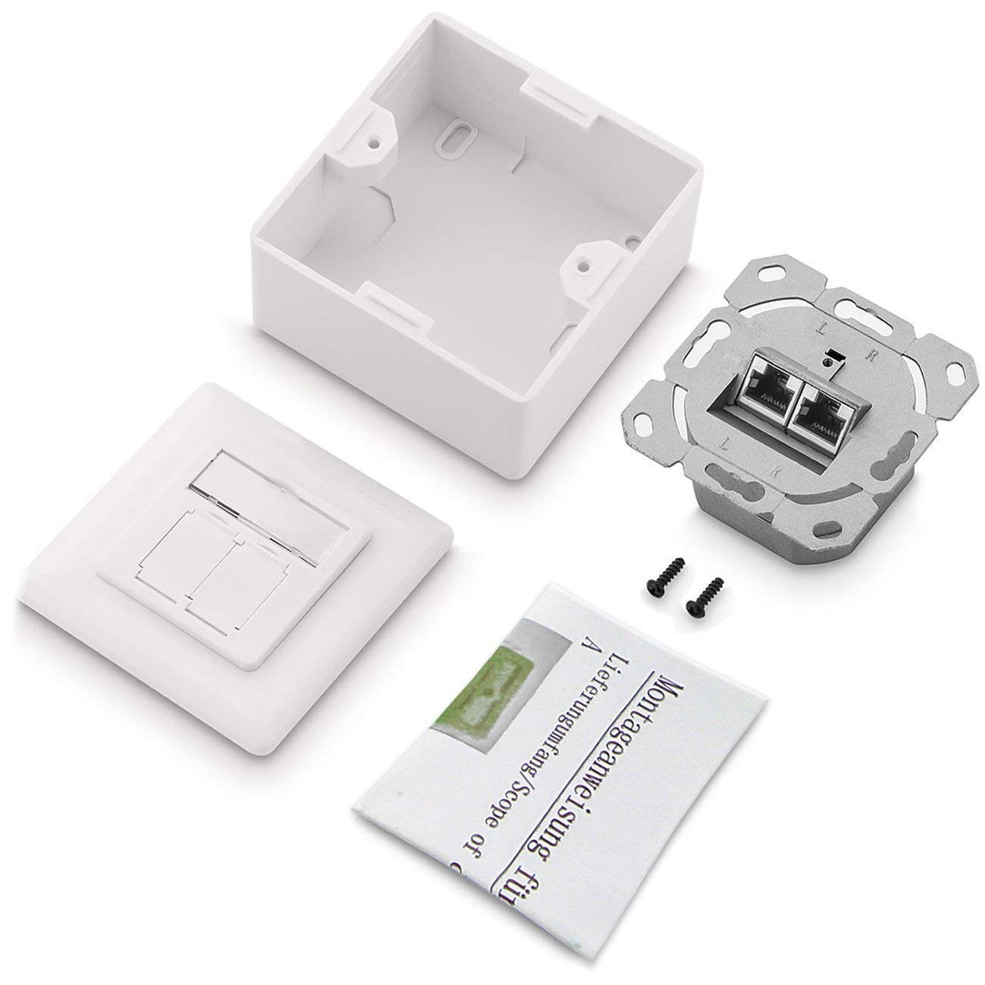deleyCON 4x CAT 6a Universal Netzwerkdose - 2x RJ45 Port - Geschirmt - Aufputz oder Unterputz - 10 G