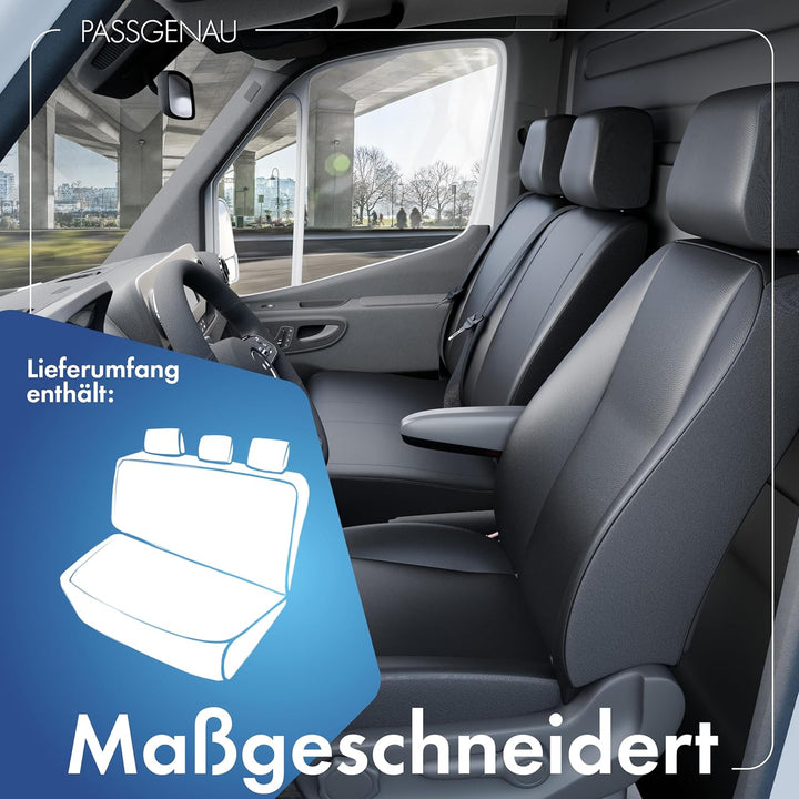Walser Transporter Sitzbezüge Auto kompatibel mit VW T6, 3er Bankbezug, Auto Sitzbezüge aus Kunstled
